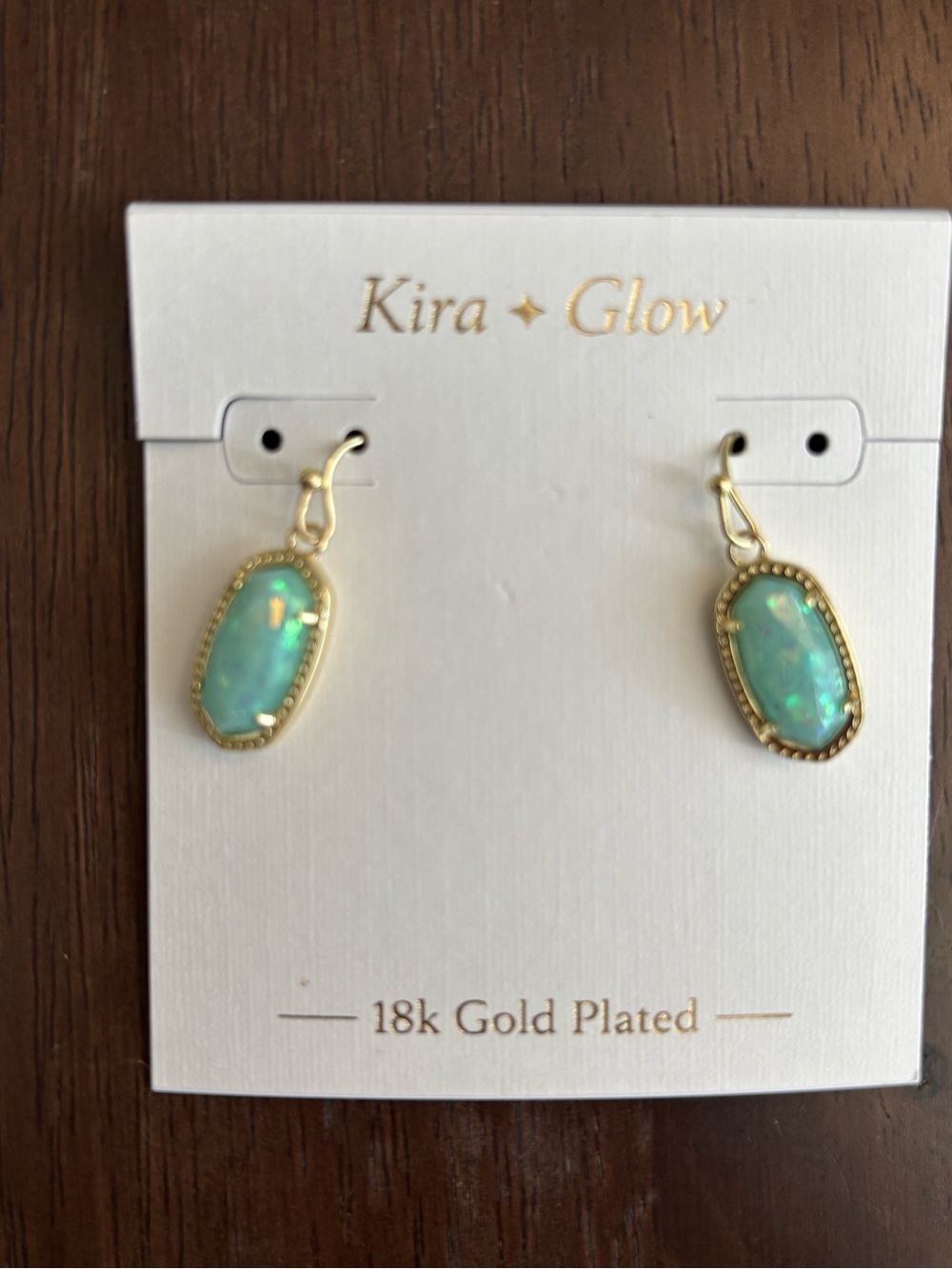 18k Gold Plated Aqua Opal Drop Earrings, brand new